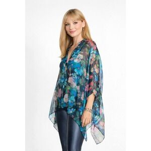 Johnny Was Katia Silk Chiffon 2pc Blouse Set Womens S/M Floral Boho NWT Kimono